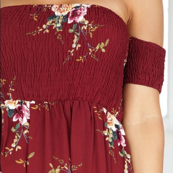 B2G1♦️🆕Boho Floral Off Shoulder Maxi Dress Wine - Picture 5 of 8